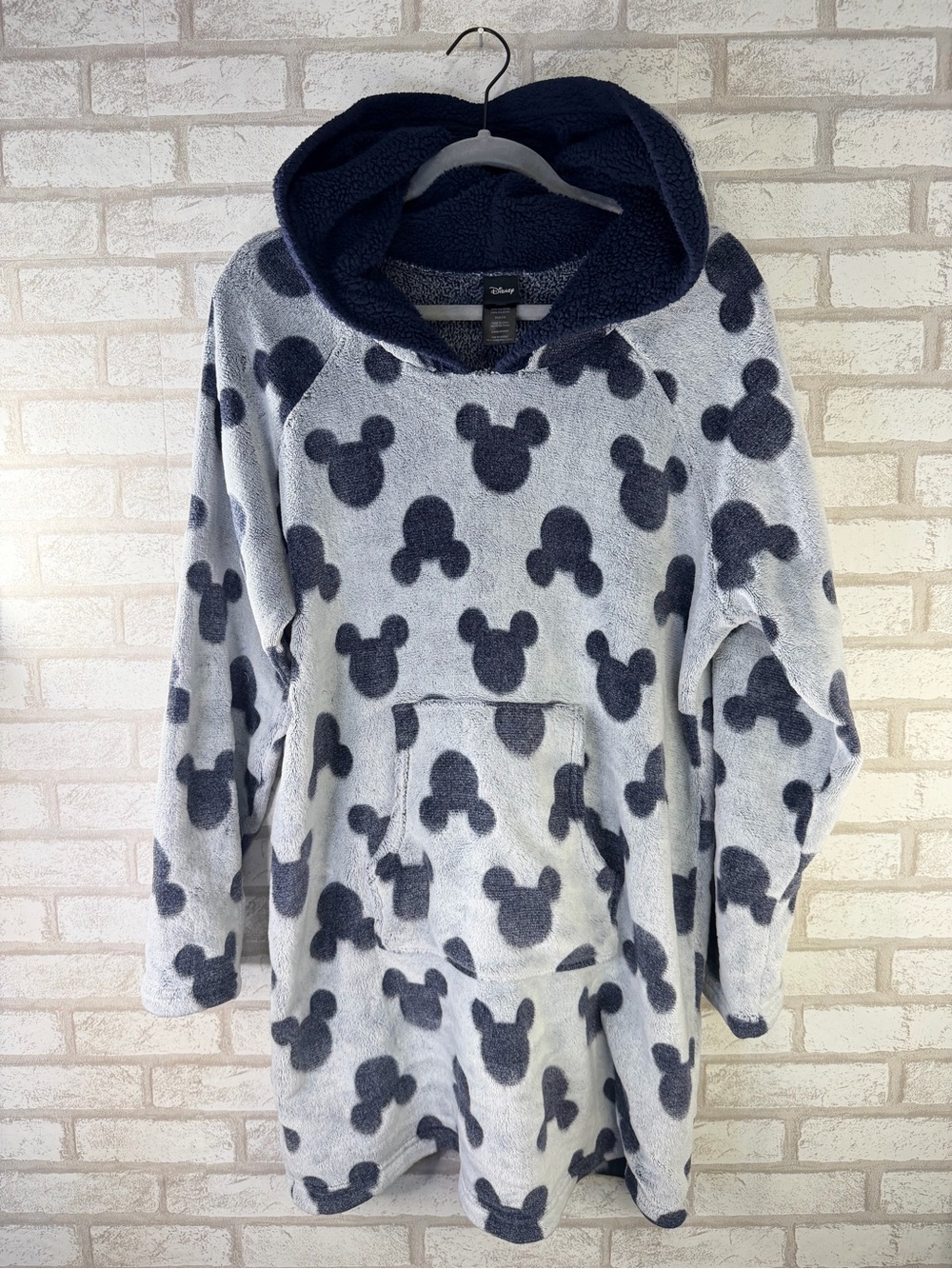 Disney Fleece Lounger Hoodie Mickey Mouse Sherpa Hood Grey Blue W Size Large